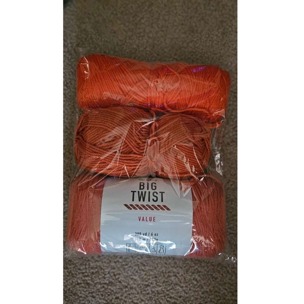 Big Twist Value Yarn Lot of 3 Orange 100% Acrylic Medium4 Worsted 380 Yards each